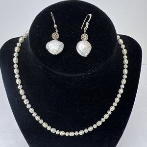 Vintage Rice Pearl Necklace 20" and Blister Pearl Earrings Wedding
